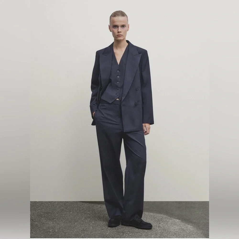 Massimo Dutti Women's Navy Pinstripe Trousers😍😍😍 - Picture 1 of 11